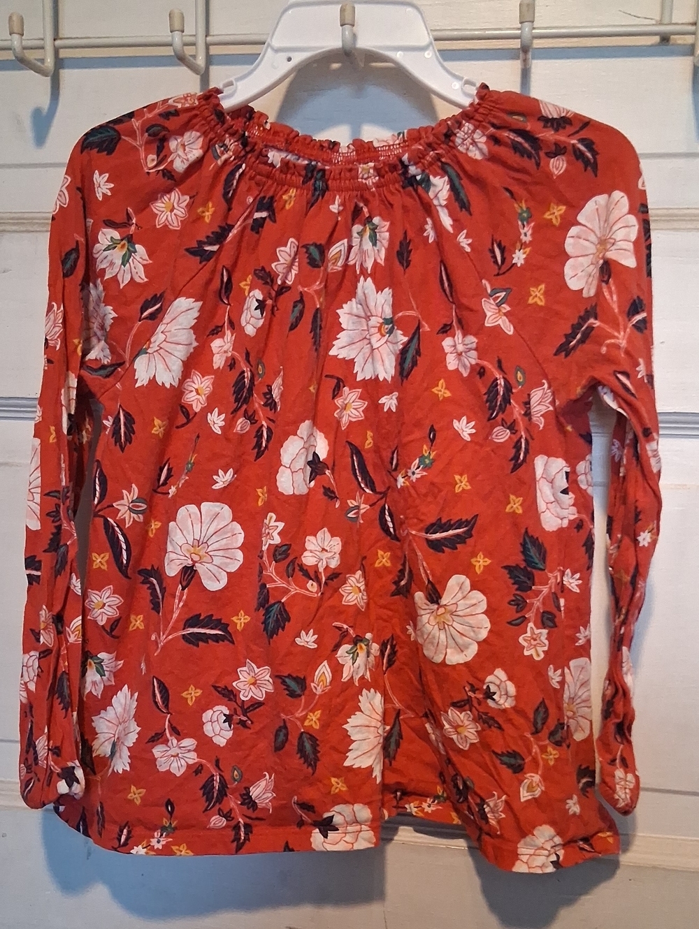 Old Navy Red Floral Off-Shoulder Long Sleeve Top